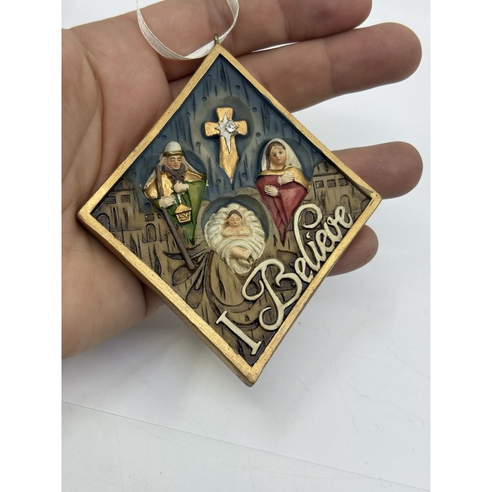Vintage Star with Holy Family Ornament 4" I Believe Christmas Catholic